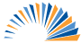 An arch of yellow, dark blue, and light blue slashes.