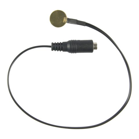Small, round, corded device, resembling a U.S. quarter coin or a small medallion.