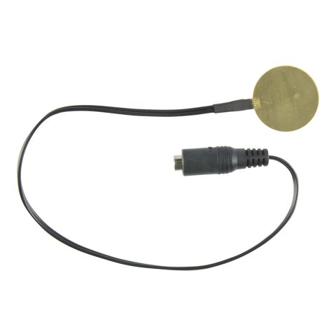 Small, round, corded device, resembling a large coin or a small medallion.