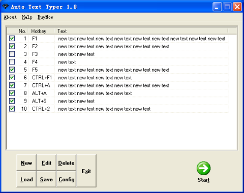 Hotkey editing menu with several rows of keys with a checkbox next to them.