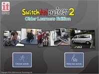 A screenshot of the SwitchIt! Maker 2 home screen, with various icons with photographs and different options.