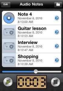Screenshot showing list of audio recordings.