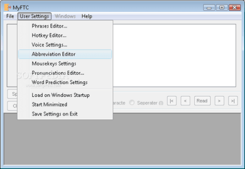 User settings drop down menu.