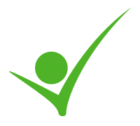 White square with a green check mark over it and a green dot inside the check mark.