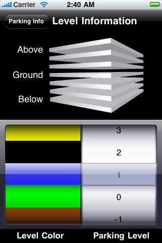 Screenshot showing general parking level information on top half and more specific parking level information on the bottom half.