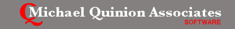 A white text spelling Michael Quinion Associates on a grey background.
