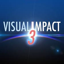 Blue square with Visual Impact written across the middle and a large number 3 superimposed over it and rays of light spreading out from it.
