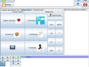 A screen on a computer featuring large buttons to facilitate communication.