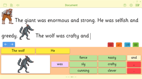 Screenshot of with images and words and grid of choices.