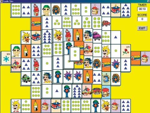 Square image with eight rows of various number of cards against a yellow background. Some of the cards have pictures and some have a number of dots or triangles.