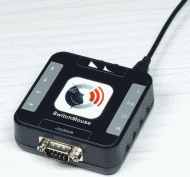 A black, wired adapter with a port for a joystick.