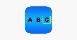 Rounded blue square with the capital letters A, B, and C written across the middle in black and the C has a square outline around it.