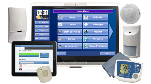 A range of components, including a large TV monitor, a smaller tablet, a digital thermometer, and two standalone speakers.