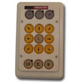 Rectangular pad with nine directional keys in the center and a set of three keys across the top and bottom of the device.