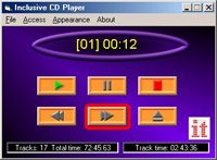 Screenshot of a purple control screen with a digital counter on top and a 2x3 grid of large orange control buttons in the middle.