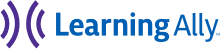 A purple "soundwaves" graphic next to the words "Learning Ally" printed in blue.