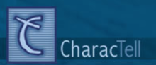 A stylized symbol resembling both the letters "C" and "t". Next to it is the word "CharacTell." The entire logo features varying shades of blue.