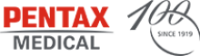 The words "Pentax Medical" in bold red and grey font. To the right, the number "100" in cursive font, with the words "Since 1919" in small grey font underneath.
