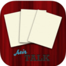 A wood background with three blank flash cards on top. Beneath, the words "Aeir Talk" in blue and black stylized font.
