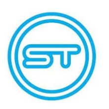 In a stylized blue font, the letters "S" and "T" surrounded by a blue circle. 