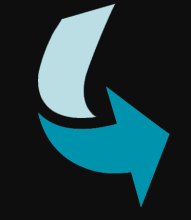 Shown is an blue arrow drawn in 3-D with a white tail and which seems to be turning to the right.