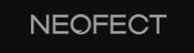 The company name, Neofect, is written in all white capital letters in a thin simple font while the letter O has a slight swirl on the bottom from completing the circle.