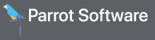 An illustration of a blue parrot next to the words "Parrot Software" in white font against a dark grey background.