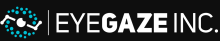 The company name Eyegaze Inc is written in all caps with Gaze written with a thicker font. The icon preceding the name is an eye looking up and surrounded by a lot of blue dots.