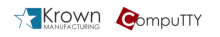 Two logos side-by-side: on the left, the words "Krown Manufacturing," with a star and blue square graphic next to the "K." On the right, the word "CompuTTY," with a red square behind the "C."