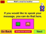 Large yellow square showing screenshot of email input screen with large colored control buttons. 