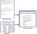 Series of screenshots illustrating that handwritten text can be converted into typed Word documents.