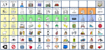 A large grid featuring many different symbols and icons with different colored backgrounds.