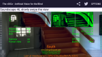 The vOICe for Android application centered on the entrance of a brown staircase with a similar version in the top right corner rendered in neon green.