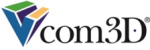 Company logo featuring a 3D, colorized capital letter V followed by a lowercase com and 3D, all in black outline, against a white rectangular background.