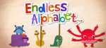 Rectangular image block with a colorful drawing of five goofy characters and the program's name spelled out across the top with different colored letters.