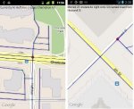 Two screenshots of maps and street intersections.