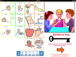 Drawing of three children sitting at a table each ice cream cones and a series of communication images on the left and the word sentence key below them.