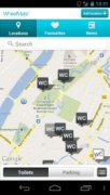 Smartphone screenshot of a map with several wheelchair-accessible restrooms identified.