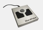 Front view wired rectangular based with three buttons--a single round button in the middle surrounded by two rectangular buttons with a cutout for the circular button.
