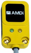 A yellow rectangular device with a green light and a yellow light on the front and a cord at the bottom.