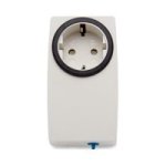 A white, rectangular device with a round white socket at the top.