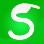 Large green square with a large letter S outlined in white that has a hand at the end of it and the index finger is pointing forward.