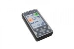 A rectangular-shaped device with menu options featuring icons for lights, locks, a door, a TV, and other options.