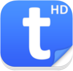 Rounded blue square with a white lowercase letter t in the center and a white superscript HD in the upper right.
