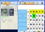 Screenshot showing a split screen, with an image of user's eyes on the left and an on-screen keyboard on the right.
