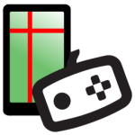 Drawing of a white rectangular input device outlined in black superimposed over a smartphone with a grid on it.