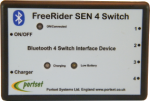 A white rectangular device with 4 inputs, on/connected, charging, and low battery indicators.