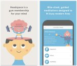 Shown is a picture of a man drawn with the top of his head cut off. On it is a pink cloud-like headed body lifting weights with "MIND" written on the forehead. Above the image is the tag line: Headspace is a gym membership for your mind. Another picture is shown on a phone with the words "choose a pack". Below are options like creativity, focus, and happiness. The message above the picture is "Bite-sized, guided meditations designed to fit busy, modern lives".
