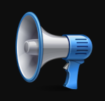 A handheld megaphone trimmed in blue.