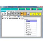 A very large white text box that has a menu and tools at the top of the screen and word predictions to the immediate lower right of the typed text. 